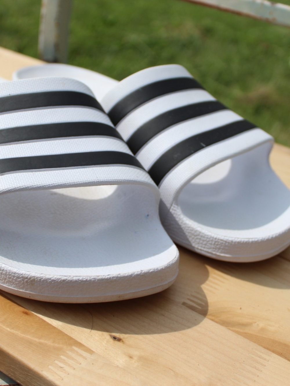adidas White and Black Adilette Style Slide Sandals